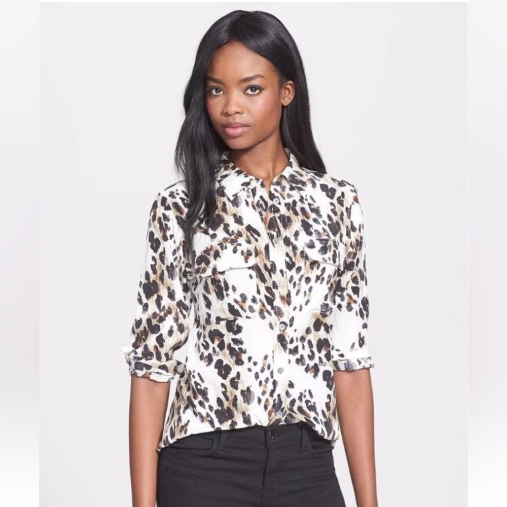 Equipment Slim Signature Animal Print Silk Button Up Blouse Large EUC